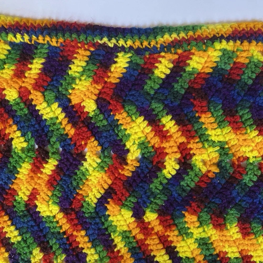 Rainbow Chevron Afghan Blanket 60x49 VTG boho Handmade Crochet Colorful Throw